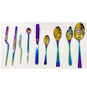 Rainbow Stainless Steel <b>Utensil</b> <b>Set</b> 8 Pieces Dishwasher Safe Cooking Tools Spoons Spatulas Tweezers for Food Plating - Product Image 4