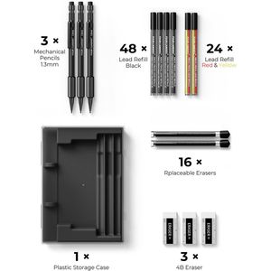 Set di 3 Matite Meccaniche da Carpentiere Four Candies 1.3mm con 72 Mine di Ricambio, Corpo in Metallo Resistente alle Intemperie e 3 Funzioni di Cancellazione - Product Image 2