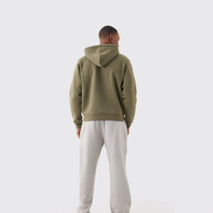 Men's Olive Green Hooded <b>Zip</b>-<b>Up</b> Hoodie Regular Fit Cotton French Terry Casual Autumn Wear - Product Image 4
