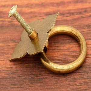 Vintage <b>Antique</b> Bronze Ring Pulls with Four-Leaf Clover Shaped Base - Pure Solid Brass Cabinet Hardware- Ring Size Knobs - Product Image 5