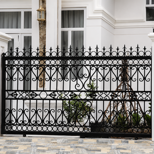 Puerta Corredera de Hierro Forjado Negro de Lujo de 6 Pies con Punta Decorativa en Forma de Lanza, Recubierta con Polvo, Impermeable, para Entrada de Casa o Villa - Product Image 1