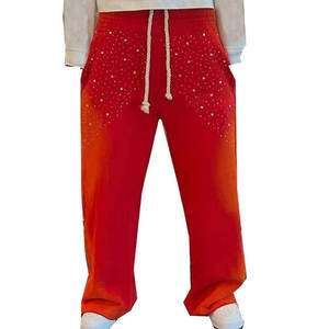 Hot Sale Men Casual <b>Sparkly</b> Rhinestone <b>Flare</b> Pants Mid Waist Slim Fit 100% Cotton Canvas Street Style Eco-Friendly Breathable - Product Image 1
