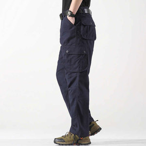 Pantalon cargo pour homme en toile, plusieurs poches, coupe droite, taille haute, style workwear, respirant, poids moyen, pantalon décontracté pour le printemps - Product Image 3