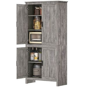 Armadio 4 porte 64 \ "cucina Freestanding dispensa in rovere grigio con 3 ripiani regolabili per una efficiente organizzazione della cucina - Product Image 1