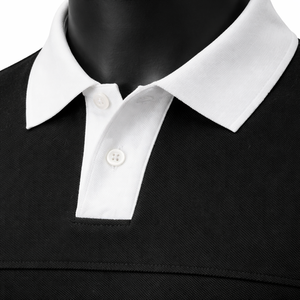 Men's Black Short Sleeve Polo Shirt With White Collar Knitted Cotton Casual Breathable Solid Design Regular Fit - Product Image 6
