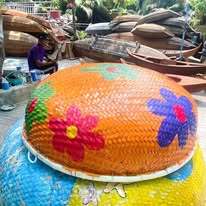 เรือไม้ไผ่โบราณทรงกลมแบบดั้งเดิม ของตกแต่งชายฝั่ง ของตกแต่งตกปลา งานฝีมือเวียดนาม ของตกแต่งรีสอร์ทริมชายหาด ของตกแต่งงานเทศกาล - Product Image 2