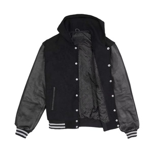Veste Letterman en laine noire Varsity Jacket Manches en cuir véritable et laine mélangée Letterman Boys College Varsity Jackets - Product Image 3