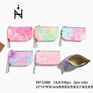 23*14*9M Love Embroidered Colorful Rabbit Hair Hexagonal <b>Makeup</b> Bag NECESER Cosmetic Bags & <b>Cases</b> - Product Image 1