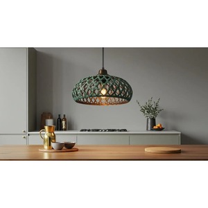 Boho Style Metal <b>Pendant</b> <b>Light</b> Circular <b>Cage</b> Design Green Patina Finish Ceiling Fixture Lighting Decorations - Product Image 4