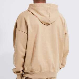 Ensemble sweat-shirt à capuche et pantalon de jogging unisexe beige, couleur unie, coupe décontractée, poches latérales, poids moyen, 100% coton - Product Image 6