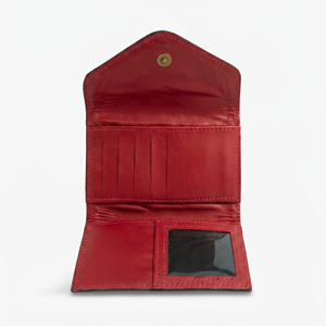 Red Color 100% Genuine Leather Fold <b>Wallet</b> With Embossed Floral Design Hollow Out Pattern Handmade Vintage Women's Short <b>Wallet</b> - Product Image 4