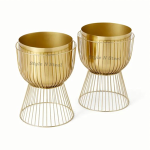 Gold Iron Powder Coated Durable Indoor Floor Planter for Home Garden Decor - Product Image 3