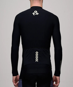 Maillot de cyclisme noir pour homme, manches longues, fermeture éclair intégrale, col montant, léger, haute performance, pour course sur route, tenue d'équipe personnalisée - Product Image 4