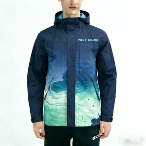 Wholesale Men's <b>Hooded</b> Waterproof Hard <b>Shell</b> <b>Jacket</b> Gradient Print Zip Fly Outdoor Hiking Clothing Regular Fit All Seasons - Product Image 1