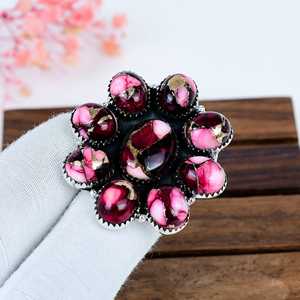 Bague en argent sterling avec rose rouge et dahlia turquoise, bijoux floraux bohèmes faits à la main, cadeau pour elle - Product Image 2