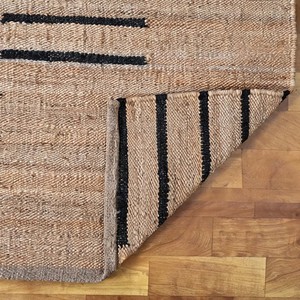 Solid Beige Black Striped Jute Area <b>Rug</b> Handwoven Neutral <b>Boho</b> Farmhouse Carpet Woven Living Room Bedroom Entryway Floor Decor - Product Image 4