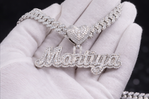 Collar Unisex de Hip Hop con Colgante de Moissanita, Chapado en Rodio de Plata 925, con Cierre de Corazón y Letra Inicial Personalizada en Cursiva, para Fiesta - Product Image 4
