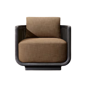 Sillón de Exterior Moderno y Lujoso, de Teca Oscura Sólida, con Panel de Cuerda Tejida Curvada, Cojín de Secado Rápido Premium, Muebles de Patio para Villa - Product Image 5