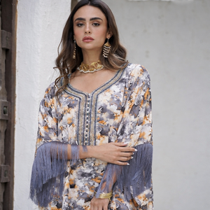 Luxury Silk Zari Work Modest <b>Kaftan</b> | Designer Hand-Embroidered Floral Pattern Evening Gown | Breathable <b>Sequin</b> Work Women's - Product Image 1