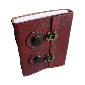 Indian Wholesaler Handmade Genuine Leather Journal A5 Double Stone Embellished Side Stitch <b>Notebook</b> <b>with</b> Dual <b>Lock</b> Closure Gifts - Product Image 1