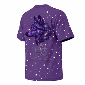 T-shirt unisexe tendance en coton/polyester durable, couleur violette, motif loup, manches courtes, disponible dès maintenant, logo personnalisé - Product Image 3