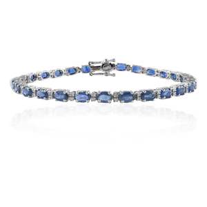 14K Octagon <b>Blue</b> <b>Sapphire</b> and Diamond Fashion Tennis <b>Bracelet</b> - Product Image 4