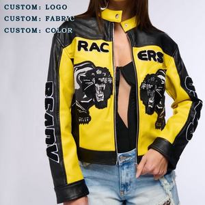 Women’s <b>Retro</b> Classic Leather <b>Motorcycle</b> <b>Jacket</b> Custom OEM Logo Patch Embroidery, Sportswear Racing Style - Product Image 2