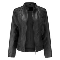 Blouson moto matelassé marron à col montant et fermeture éclair pour femme