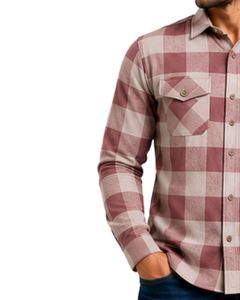 Rose Wood Light Taupe Plaid Men Flannel Shirt Long Sleeve Button <b>Down</b> Checkered Cotton Casual Shirt With Chest Pocket Streetwear - Product Image 3