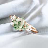 Bague de fiançailles et de mariage unique en argent sterling 925 plaqué rhodium, avec agate mousse certifiée IGI, qualité supérieure, style vintage et luxueux