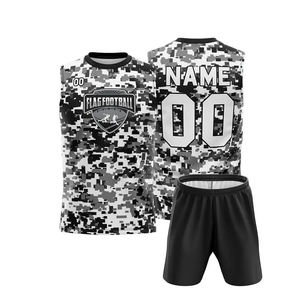 Ensemble de maillots de flag football personnalisés noir, blanc, camouflage, impression par sublimation, polyester respirant, uniforme unisexe adulte - Product Image 1