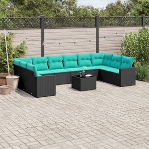 Set di divani da giardino in polyrattan nero da 11 pezzi con cuscini per i terrazzi statunitensi - Product Image 1