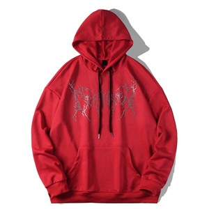 Distressed Graphic Hoodie Red Oversized Pullover Fleece Lined Hood Kangaroo Pocket Drop Shoulder Streetwear Sweatshirt & Men DDP - Product Image 1