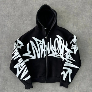 Custom Trend High Street Letters Graffiti Printed Zipper Hoodie Retro Y2K Men <b>Hip</b> Hop Casual Oversized Sweatshirt - Product Image 2