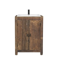 Meuble-lavabo moderne en bois de manguier massif, écologique, de style européen, avec miroir sur pied, lavabo blanc, robinet noir, montage au sol