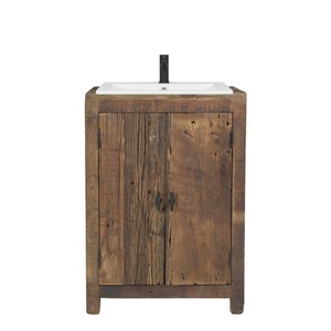 Modern Eco-Friendly Solid Mango Wood Bathroom <b>Vanity</b> with White Sink and Black Faucet Floor Mount - Product Image 2