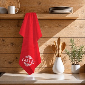 Magnifiques serviettes de cuisine en coton 100% de couleur rouge avec un design brodé, pour le nettoyage, à prix abordable - Product Image 1
