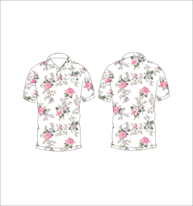 Polo con estampado floral de rosas rosas y blancas para hombre, camiseta de golf informal de manga corta a la moda de verano - Product Image 3