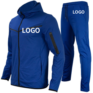 Ensemble de survêtement bleu à capuche pour homme, séchage rapide, vêtements de sport, manches longues, fermeture éclair sur le devant, logo, coupe classique, pour l'automne - Product Image 1