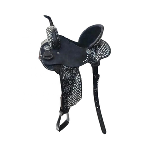 Selle de cheval western en cuir véritable, design élégant orné de fleurs et de bijoux, avec arceau en bois, durable, portable, prête à être expédiée - Product Image 1