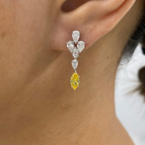 Yellow Marquise & White Pear Cut Diamond Earrings in White Gold Elegant Two <b>Stone</b> Drop Earrings for Women Luxury Fine Jewelry - Product Image 1