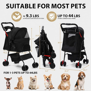 Poussette pliable pour chien avec 4 roues pour chiens et chats de petite et moyenne taille avec panier de rangement spacieux - Product Image 3