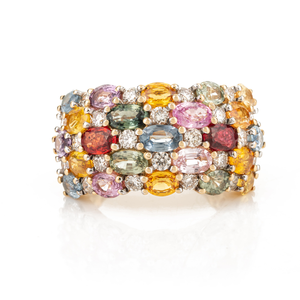 18K White Gold Invisible Set Multi Sapphire <b>Dome</b> Cocktail <b>Ring</b> Resizable Eternity Band - Product Image 2