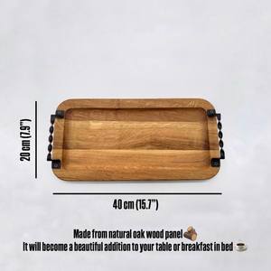 Bandeja de Desayuno y Servicio Ecológica de Roble con Asas, Diseño Rústico, Hecha a Mano, Decoración de Cocina de Madera, Uso Comercial para Catering - Product Image 3