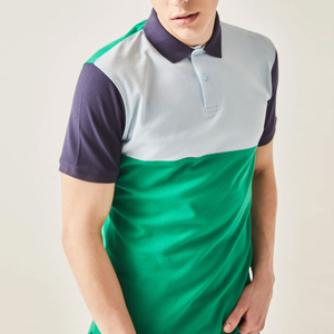 เสื้อเชิ้ตผู้ชายผ้าฝ้ายเนื้อแน่น แขนสั้น ทรงปกติ สวมใส่สบาย สีเขียว ขาว กรมท่า ผ้าปิเก้ถัก ระบายอากาศได้ดี โลโก้ดิจิตอลด้านหน้า - Product Image 1