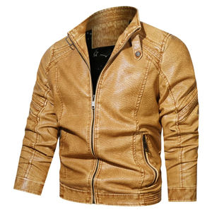Veste en cuir décontractée pour homme, style motard, col montant, personnalisable, grande taille, par un créateur de mode - Product Image 5
