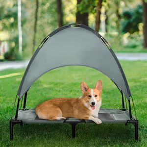 Lettino per Cani da Esterno Grande 36 Pollici con Tettuccio Parasole Anti-UV, Letto Rialzato Grigio per Animali Domestici da Campeggio, Tettuccio Rimovibile per il Riposo del Cane - Product Image 2