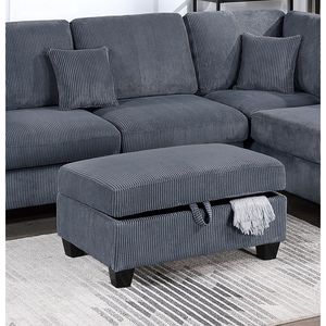 Set Divano Sezionale Contemporaneo in Velluto a Coste Grigio Scuro 3 Pezzi con Chaise Longue e Pouf per Soggiorno - Product Image 4