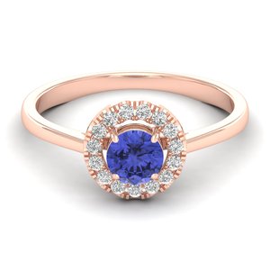 Bagues de fiançailles pour femmes REYES, haute qualité, or 14 carats, diamant certifié IGI, pierre précieuse tanzanite taille ronde 0,5 carat. - Product Image 1