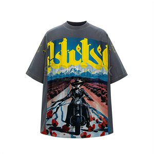 Camisetas Personalizadas de Corte Cuadrado con Estampado Gráfico, Lavado Ácido, Estilo Vintage, Color Negro, Streetwear, Algodón, Talla Grande, para Hombre, Unisex - Product Image 5